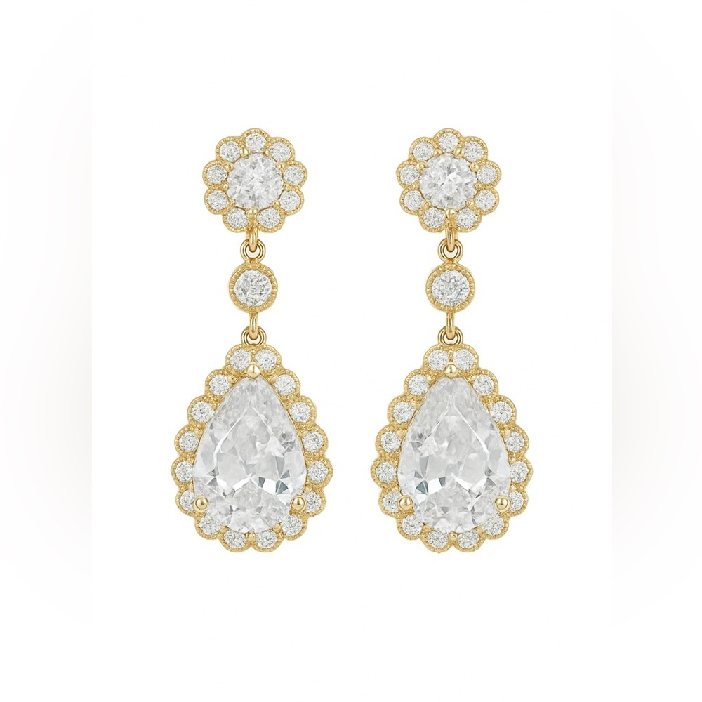 ⚜️❤️‍🔥 Elegant Gold Drop Earrings With Cubic Zirconia 💎🫶🏼